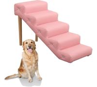 Dog Steps Stairs for Bed, 5 Step For Large Dogs 100Lbs Capacity, Heavy Duty Pet Ramp For High Beds/Couch 20 Inches Tall, Leather Cover And Removable Leg(Roze)