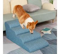 Dog Steps Stairs for Bed, Couch Removable Replacement Cover And Wood Frame, Heavy Duty 4 Step Pet Ramp For Small Medium Large(Blauw,80x40x40cm)