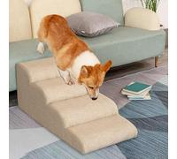 Dog Steps Stairs for Bed, Couch Removable Replacement Cover And Wood Frame, Heavy Duty 4 Step Pet Ramp For Small Medium Large Dogs, Puppy Doggie Soft Bed(Beige,90x40x45cm)