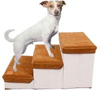 Dog Steps Stairs for Bed, Foldable Pet Steps/Stairs, 3-Step Storage Stepper, Dog Ramp,Easy To Set Up Ladder, Indoor Pet Ramp Sofa Bed for Dogs Puppies(Bruin)