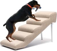 Dog Steps Stairs for Bed, Folding Pet Ramp For High Beds Couch Large Dogs Cats, Load 200Lbs - Non Skid For Bedroom, Living Room Sofa & Indoor Window(Light Brown,90x40x55cm)