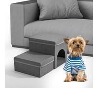 Dog Steps, Sunowl Foldable Extra Wide Dog Stairs for Sofa Bed with Storage and House, Soft Non-Slip Surface, Help Pet Easily Up Down, Pet Stairs