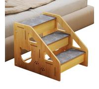 Dog Steps, Wooden Non-Slip Pet Ladder, 3-Step Cat Stairs For Couch Sofa Access, Small Elderly Puppy Support Ramp, Indoor Apartment Balcony Terrace Use, Climbing Aid, Stable Pet Furniture Acces