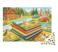 Dog Storybook Puzzles for Elderly 1000 Piece Recyclable Whimsical Books Jigsaw Puzzles Puzzle Game Props Impossible Hard Difficult Challenging Activity 52x38cm/1000pcs