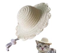Dog Straw Hat Small - Adjustable Kitten Headwear Hardware, Outdoor, Pet Accessory Unit, Walking Hiking Device | Animal Tool for Parents & Trainers Staff Activity Gear,Natural Fiber Station
