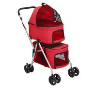 Dog Stroller 2-Layer Foldable Red 83x48x97cm Oxford Fabric Pet Pram Mesh Sunroof