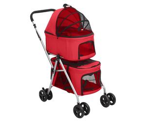Dog Stroller 2-Layer Foldable Red 83x48x97cm Oxford Fabric Pet Pram Mesh Sunroof