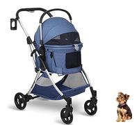 Dog Stroller 3-in-1 Foldable Gear for Small Medium Dogs, 4 Wheels Pet Stroller with Mesh Window One-Button Switch, Lightweight Travel System,Blue