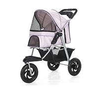Dog Stroller 3 Wheels for Pets - Lightweight Pushchair Carrier with Large Wheels, One-Click Folding, and Water Cup Holder