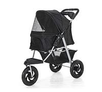 Dog Stroller 3 Wheels Pet Stroller for Cats/Dogs Pushchair Carrier One-Click Folding Large Wheels Lightweight Dog Pram with Water Cup Holder Loading 25 Kg (Pink) (Black)