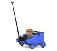 Dog Stroller 4 Wheels Folding Dog Cart Pet Stroller for Travelling Shopping Walking Playing for Small Dogs Cats, Up to 13.2lbs, Zipperless Entry, Easy One-Hand Fold, Jogging Tires (Blue)