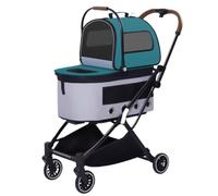 Dog Stroller Automatic Folding Double-layer Pet Stroller Detached Pet Stroller Lightweight Small And Medium-sized Stroller Cat Stroller(Green)