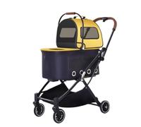 Dog Stroller Automatic Folding Double-layer Pet Stroller Detached Pet Stroller Lightweight Small And Medium-sized Stroller Cat Stroller(Yellow)