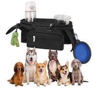 Dog Stroller Bag with Shoulder Strap, Universal Dog Stroller Caddy Organizer with Poop Bag Dispenser, Water Bowl, Insulated Cup Holders and Treat Pocket