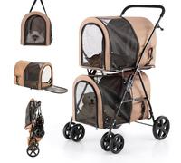 Dog Stroller, Cats Stroller with Detachable Carrier, Double Pet Carrier for Small Medium Dogs Cats Jogger/Travel/Camping, 4-in-1 Doggy Pet Stroller, Folding Trolley for Multi-Pet Home, Beige
