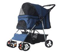 Dog Stroller Convenient Pet Stroller Three-Wheel Dog Stroller Foldable Pet Kitten Puppy Stroller Small Dog Puppy Stroller Cat Stroller(Blue)