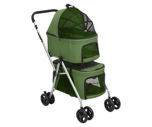Dog Stroller Double-Layer Green 83x48x97cm 300D Oxford Steel Foldable Pet Buggy