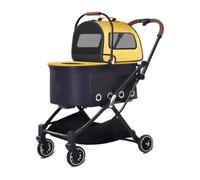 Dog Stroller Double Layer Pet Stroller Automatic Folding Pet Stroller Mesh Breathable Pet Stroller Outdoor Pet Stroller Cat Stroller(Yellow)