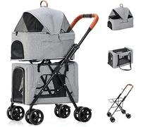Dog Stroller Foldable Double Pet Stroller for 2 Dogs/Cats Doublelayer Pet Trolley Cat Dog Strollers Pushchair Great for Twin Or Multiple Breathable Travel