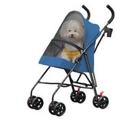 Dog Stroller Foldable Pet Carrier Lightweight Portable Design Breathable 300D Oxford Fabric Cup Holder for Dogs & Cats up to 15kg (Blue 97 * 45 * 55cm)