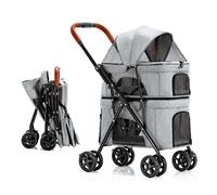 Dog Stroller Foldable Pet Stroller for 2 Dogs/Cats Double Cat Dog Stroller Doublelayer Pet Trolley Strollers Pushchair Great for Twin Or Multiple Breathable