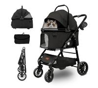 Dog Stroller, Folded 4 Wheels Pet Stroller for Small Medium Dogs Cats, Easy to Store and Assemble, Cat Stroller with 360°Swiveling Front Wheel and Brake for Traveling Going Out Walking (Black)