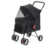 Dog Stroller Folding Lightweight Traveling Trolley Indetachable Pet Bag Light Folding Multi-Directional Ventilation Inlet and Outlet Holds Pets Up to 15 Kg / 33 Lbs (Color : Black)