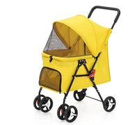 Dog Stroller Folding Lightweight Traveling Trolley Indetachable Pet Bag Light Folding Multi-Directional Ventilation Inlet and Outlet Holds Pets Up to 15 Kg / 33 Lbs (Color : Yellow)