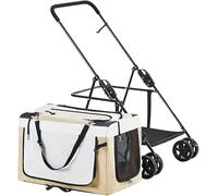 Dog Stroller for 2 Small Dogs Cats Puppy & Kitten, Dog Strollers for Small Dogs Foldable Carrier Cart Pushchair Breathable Pram Pet Stroller for Cat, Dog and More(Beige)