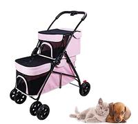 Dog Stroller for 2 Small Medium Dogs Or Cats, Folding Double Pet Trolley, Lightweight Sturdy Foldable, Cat Stroller Perfect for Animals Travel (Pink)