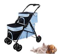 Dog Stroller for 2 Small Medium Dogs Or Cats, Folding Double Pet Trolley, Lightweight Sturdy Foldable, Cat Stroller Perfect for Animals Travel (Blue)