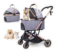 Dog Stroller for Dogs - 3 in 1 Pet Stroller with Detachable Storage Basket 4 All-Terrain Rubber Wheels Pull Rod Durable Travel Carrier for Max 45 lbs Medium Dogs 2 Small Cats (Grey)