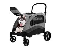 Dog Stroller for Extra Large Dogs, Senior Dogs/Disabled Dogs/Multiple Dogs, Foldable Design Adjustable Handle, with Pocket, Up to 132lbs, Cart Travel Trolley Outdoor, Grey