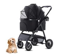 Dog Stroller for Large Dogs 44lb, Separable 2 in 1 Pet Strollers for Medium Small Dogs Travel Pram Pushchair, Luxury Cat Stroller Easy Fold with Storage Basket + Cup Holder (Color : Black) Decoration