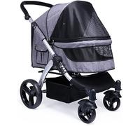 Dog Stroller for Large Dogs Travel Stroller Carrier Pet Dog Cat Stroller Pram for Two Cats Breathable Oxford Cloth Pushchairs Aluminum Alloy Loading 30kg (Red) (Dark Grey)