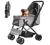 Dog Stroller for Large Medium Dogs & Cats with Reversible Handle, Foldable Pet Stroller Travel Carriage with Large Storage Basket, Gray