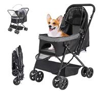 Dog Stroller for Large Medium Dogs & Cats with Reversible Handle, Foldable Pet Stroller Travel Carriage with Large Storage Basket, Black