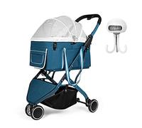 Dog Stroller for Medium Dogs Pet Stroller for Puppy Senior Dog or Cat | Easy Foldable Dog Prams for Small Dogs Premium Carriage with Stroller Fan (Blue) (Blue)