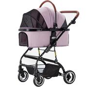 Dog Stroller for Medium Dogs Small Dogs 4 Wheel Collapsible Storage Cup Holder Adjustable Push Handle Separate Cart Pet Travel Supplies, Pink
