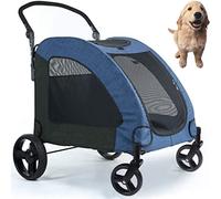 Dog Stroller for Medium Large Dog, 4 Wheels Heavy Duty Pet Foldable Jogger Wagon with Adjustable Handle and Breathable Mesh for Outdoor Travel,Blue