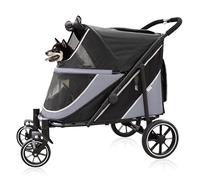 Dog Stroller for Medium/Large Dogs One-Click Folding,Extra Large Pet Stroller with Storage Pocket,Cat Stroller with Shock Absorption，Grey