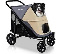 Dog Stroller for Medium/Large Dogs One-Key Folding Totoro ball 4 Wheel Pet Stroller Foldable Dog Stroller for 2 Dogs Jogger Stroller with Storage Pocket Suitable for Pets Up to 120LBS (Beige&Grey)
