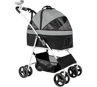 Dog Stroller for Medium Small Dogs 20kg Foldable 4-Wheel Pet/cat Stroller Breathable Dog Pram Large Capacity Net Bag Pet Stroller Pushchair with Stroller Fan (Dark Grey) (Dark Grey)