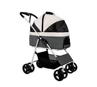 Dog Stroller for Medium Small Dogs 40 Lbs Foldable 4-Wheel Pet/cat Stroller with Detachable Carrier Breathable Dog Large Capacity Net Bag (Pink) (Light Gray)