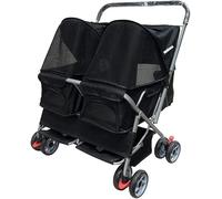 Dog Stroller for Medium Small Dogs Premium Two-Seater Pet Strollers Double Sleeping Nest for Dogs Cats and More Lightweight Pet Carrier Folding Dog Travel (Rose Red with Rain Cover) (Black)