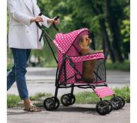 Dog Stroller for Small Dogs 10 lbs -22lbs Puppy Stroller Medium Dog Wagon Small Pet Stroller for Cats, Cat Strollers for 2 Cats, Rear Storage, Hot Pink Polka Dots