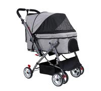 Dog Stroller for Small Dogs, Reversible Handlebar Pet Stroller Adjust Front & Back Direction, with Folding Button(Grey)