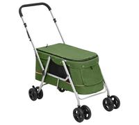 Dog Stroller Green 100x49x96cm 300D Linen Fabric Foldable Pet Pram with Sunroof