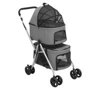 Dog Stroller Grey 2-Layer Folding 300D Oxford Steel 83x48x97cm BreathableMeshPro