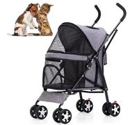 Dog Stroller Lightweight Foldable Pet Buggy for Small Medium Dogs and Cats Up to 10kg with Sun Protection and Mesh Window